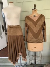 Brown Nude Stretchy Dance OOAK Flamenco Dance skirt Top Small