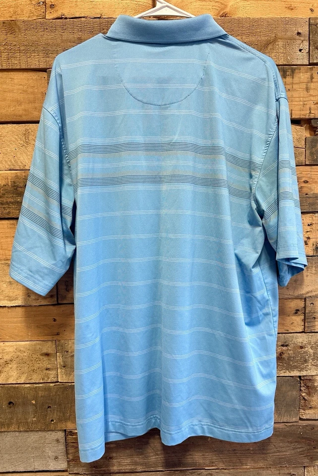 Kirkland Signature Mens Large Blue Striped Performance Polo Golf Shirt Size XL - Image 2 of 4
