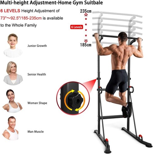 New Power Tower Adjustable Strength Training Workout Pull Up Dip Station Fitness - Picture 5 of 9