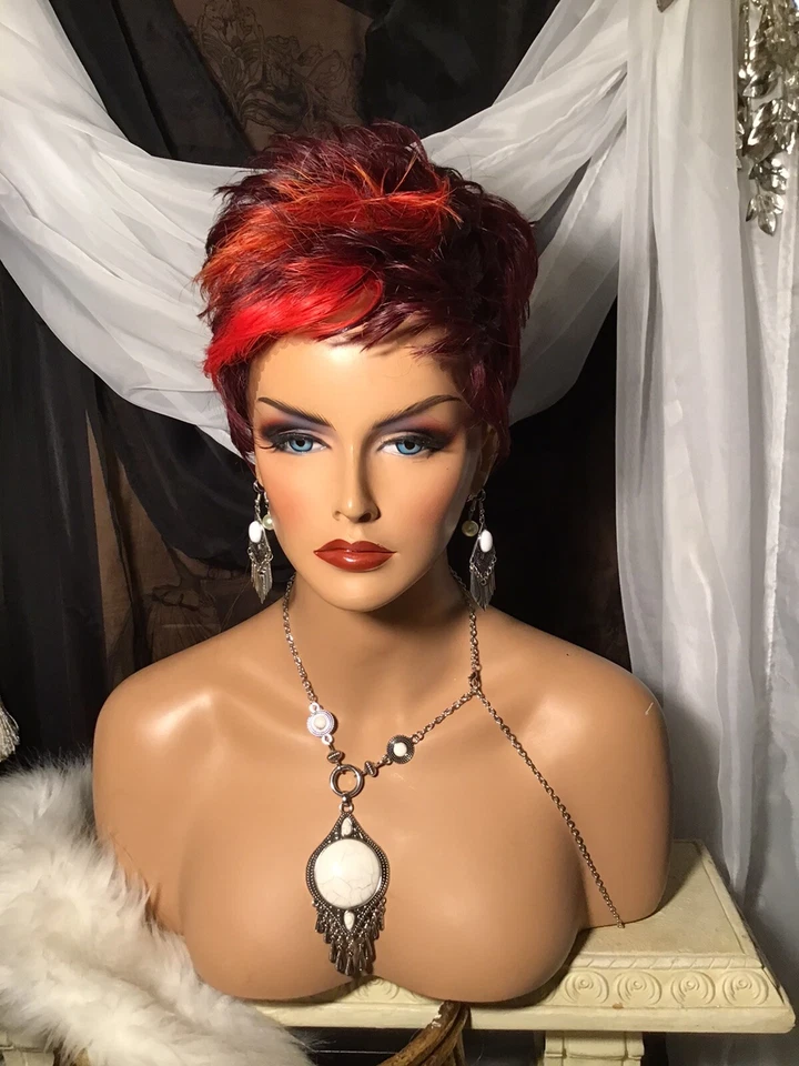 时尚,黑色带红色条纹,小精灵,可爱或朋克摇滚,多功能万圣节假发! — 第 3/4 张图片