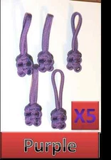 5 Lot 550 Paracord Zipper Pull / KeyChains ~2.5" - PURPLE
