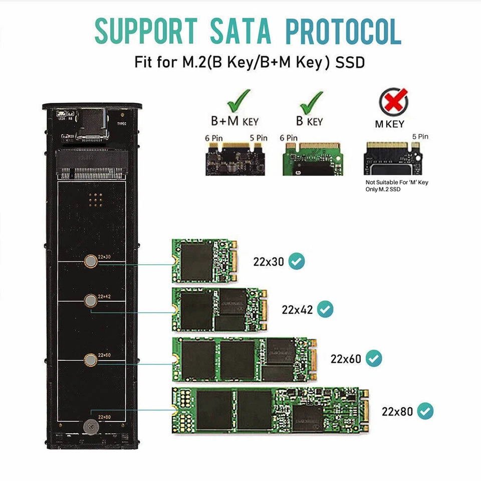 M.2 NGFF SSD SATA to USB 3.1 Type-C Festplattengehäuse Gehäuse Konverter UASP - Bild 2 von 4
