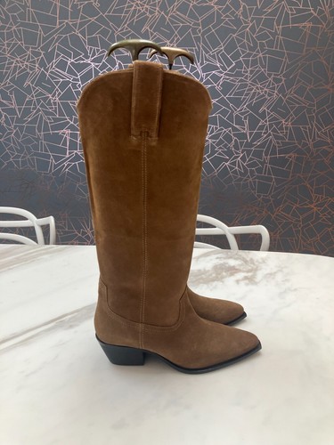 BNWT ZARA Sand Brown Split Suede Cowboy Boots Size 5/38 - Picture 3 of 10