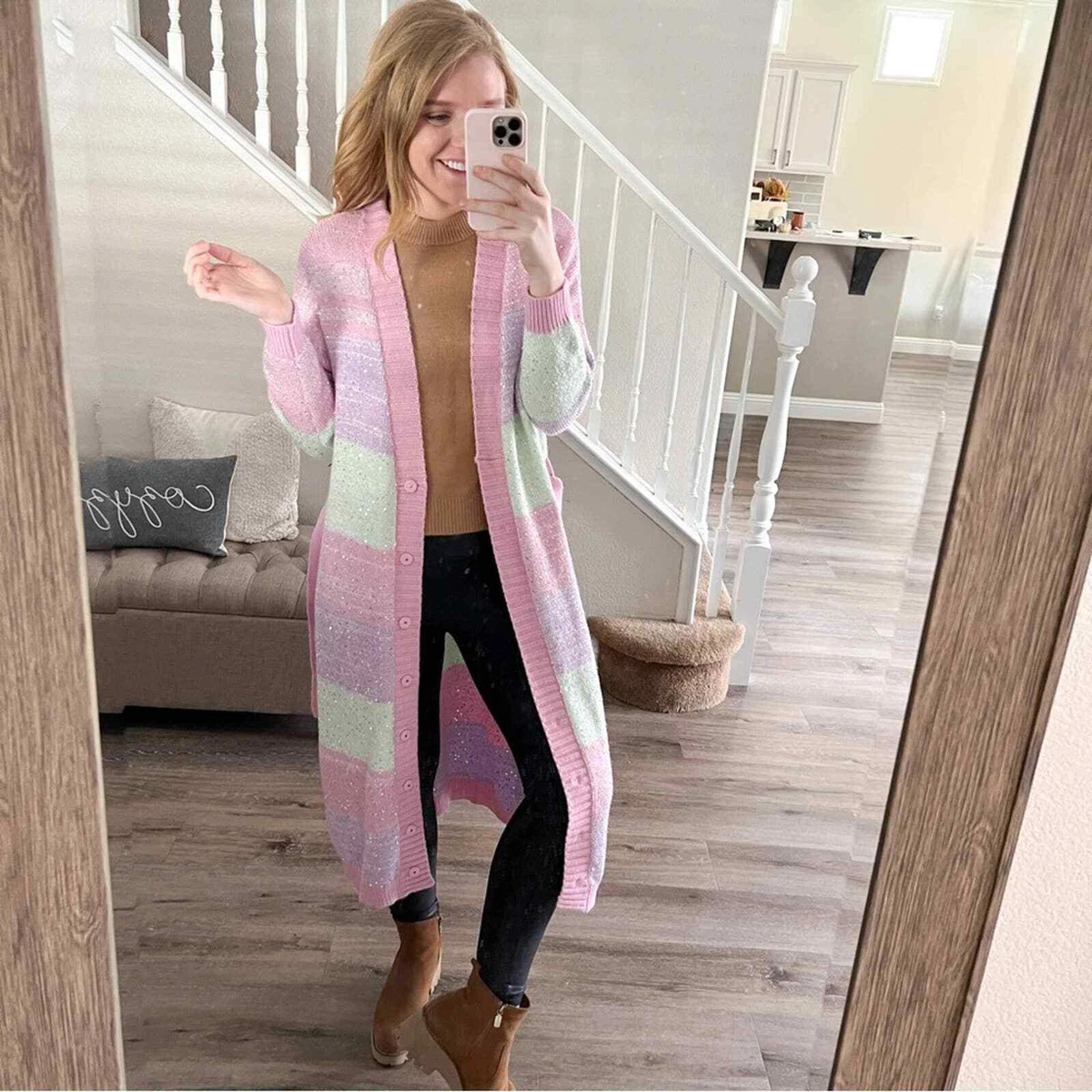 Olivia Rubin Longline Belted Cardigan Small Pink | eBay