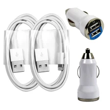 2x White Dual Output Fast 8-pin auto Car Chargers + Cord for iPhone 13 12 11 X