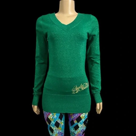 Suéter Apple Bottoms Adornado Brillante Manga Larga Cuello en V Verde Grande Nuevo Foto 2 de 4