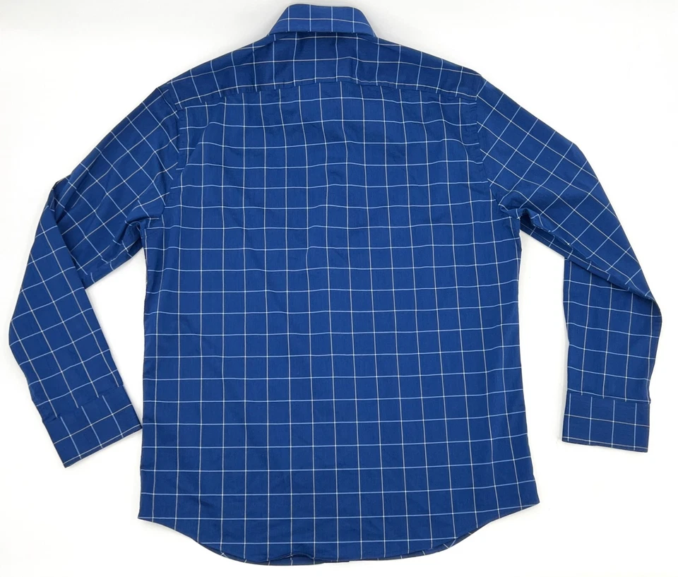Camisa Lucky Brand Para Hombre Mediana Azul A Cuadros 15.5 32/33 Manga Larga Botón Trabajo Delgada Foto 2 de 4