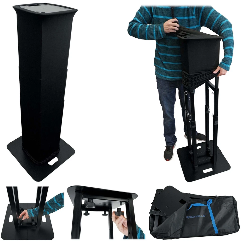 Rockville RTP-GO Negro Portátil Plegable DJ Tótem Soporte de Luz + Bolsa + Scrims