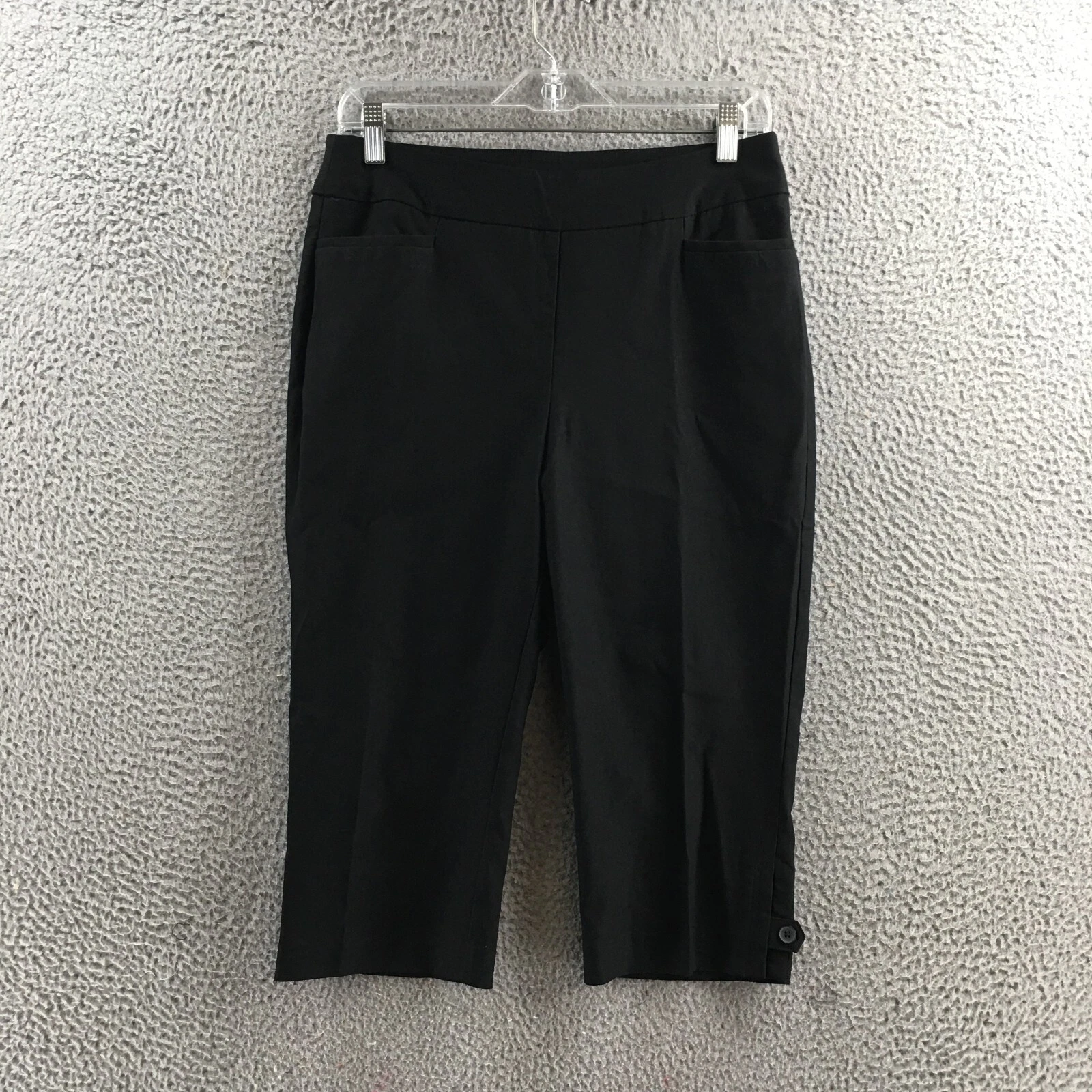Chicos Capri Chino Pants Womens 4 Black Mid Rise Pull On Flat Front Pockets