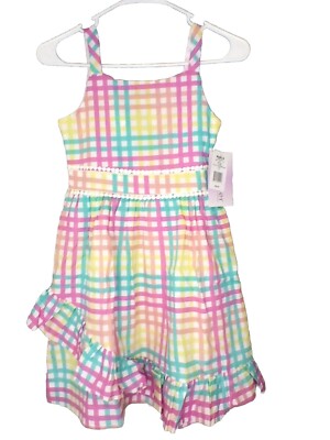 Gingham Sundress Girls Size 10 Colorful Check Lined Classic Summer Dress NEW