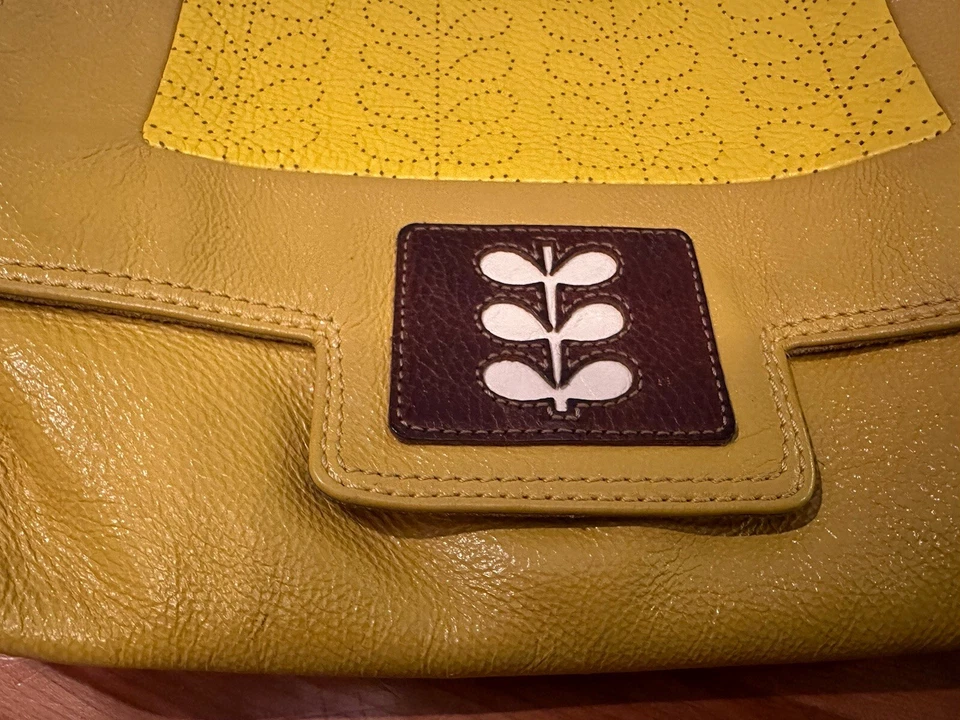 Bandolera/bolso de hombro Orla Kiely raro, difícil de encontrar, vintage, vástago, cuero amarillo Foto 4 de 4