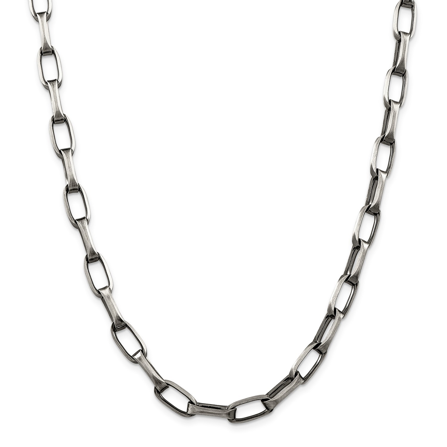 Sterling Silver Solid Antiqued 8mm Oval Link Chain w/ Lobster Clasp 20" - 24"