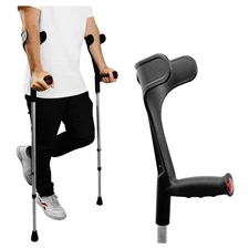 Black Forearm Crutches for Adults - Open Cuff and 11 Height Adjustments