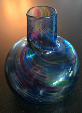 Vintage Hand Blown Art Glass Vase, Blue, Green, Purple Swirl, Unsigned