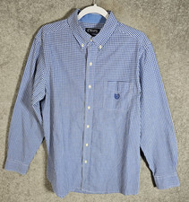 Chaps Easy Care Button Down Shirt Mens Sz Medium Blue Gingham Pocket Long Sleeve