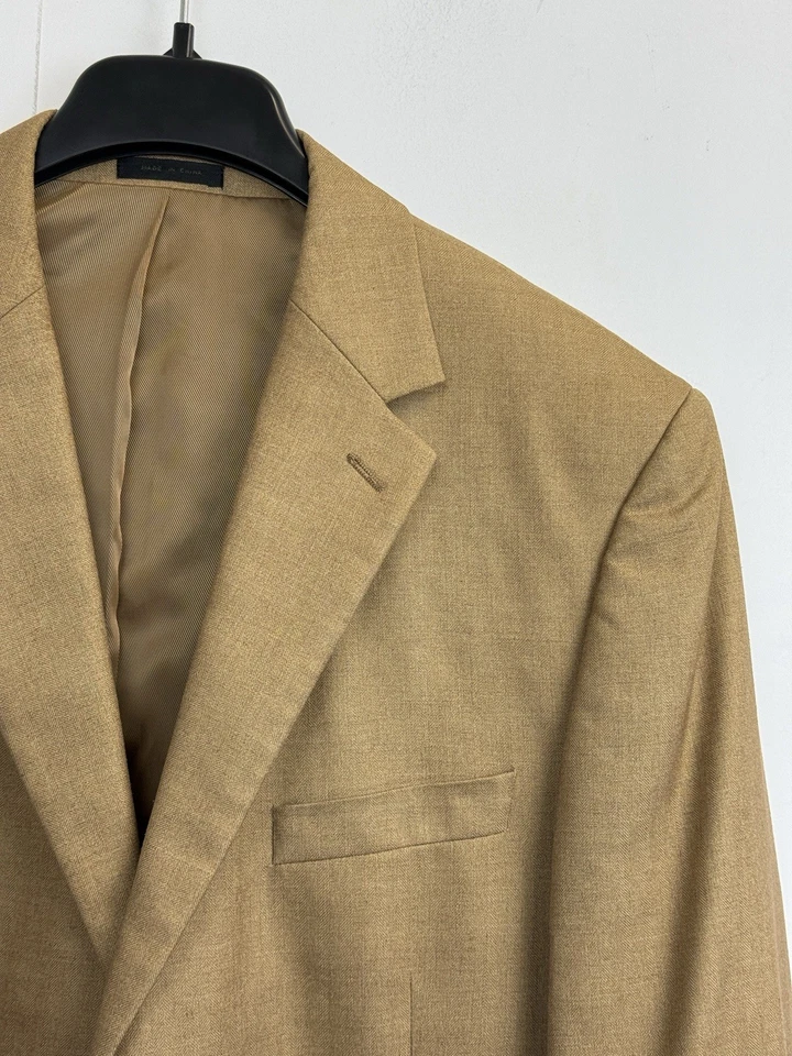 Andrew Fezza Mens Blazer Jacket Sz 44S Beige Linen Rayon Herringbone Sport Coat - Image 2 of 4