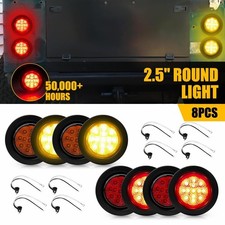 8pc 2.5 Inch Round Red Amber LED Trailer Lights Marker with Grommet for Truck