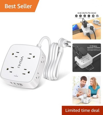 8 Outlets & 4 USB Ports power strip - 6 Ft Surge Protector with Flat Plug Design
