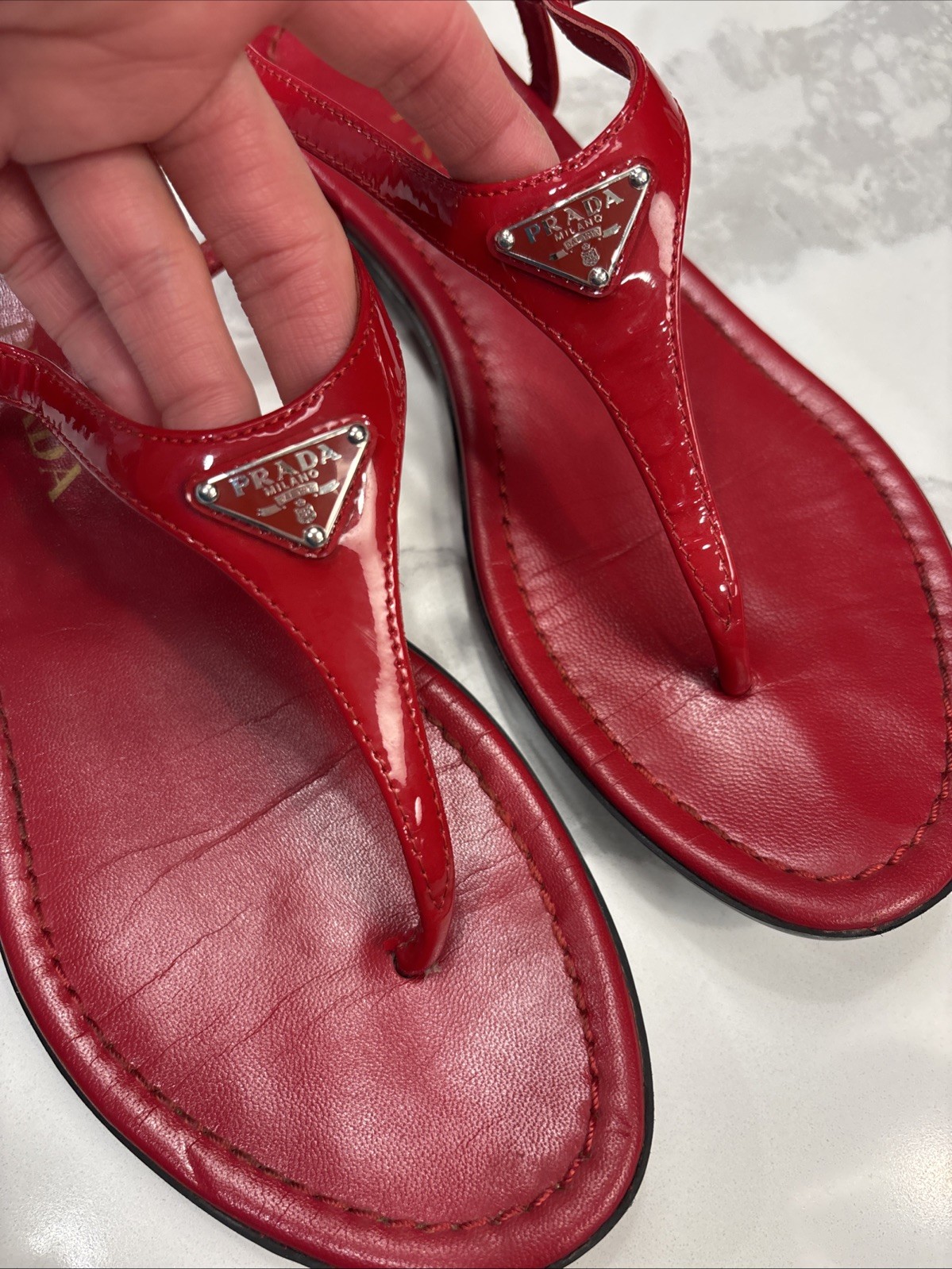 PRADA Sandal Bundle Women’s Size 37 Patent Leather Black & Red thumbnail 13