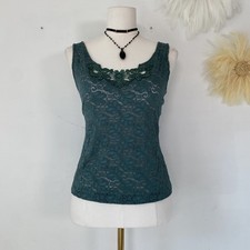 Vintage Y2K Fairy Grunge Lace Tank Top Cami Size M Petite Stretch Whimsigoth
