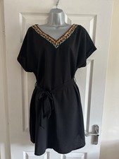 Shein Black Shift Dress - Tie Belt - V-Neck - Size Large - Batwing Sleeve - VGC