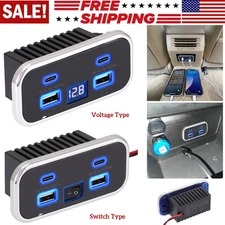 4-Port 12V-24V Dual Type C & USB A Car Fast Charger Power Socket Outlet Cars RV