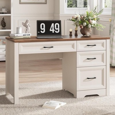 Farmhouse Executive Desk with Drawers, Home Office Desk with File Drawer, Wood