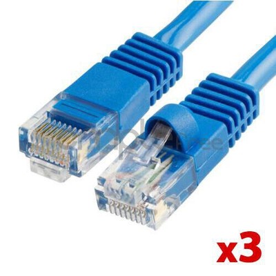 3 pack CAT5e Cable 7FT Ethernet Lan Network CAT5 RJ45 Patch Cord Internet Blue