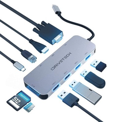 USB C Hub Multiport Adapter USB, HDMI, SD/TF Card Reader, VGA, Ethernet Port
