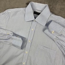 Canali Dress Shirt Men 16.5 - 42 Blue Striped Cotton Button Up Italy Classic Fit