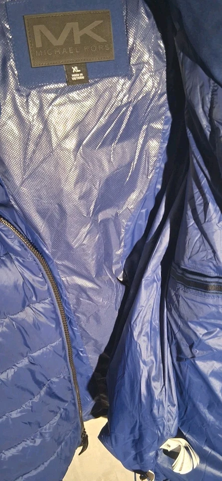 Michael Kors Mens  Blue MMK20661 Full Zip Hooded Pop Puffer Jacket XL - Image 2 of 4