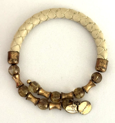 Vintage Alex And Ani Costume Jewelry Beige Leather Braided Womens Wrap Bracelet