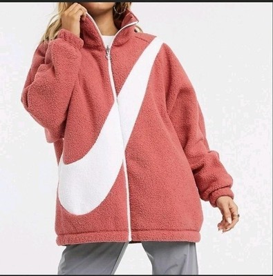 Nike Women's Redwood Swoosh Reversible Oversized Sherpa Full Zip Logo Jacket XXL