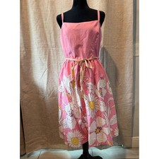 David Meister Pink Floral Daisy Sundress Sleeveless Rope Belt Womens Size 10