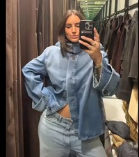 ZARA GIACCA DENIM NUOVA DONNA LAVATA TRF COLLO ALTO BLU TAGLIA L 4365/271/400