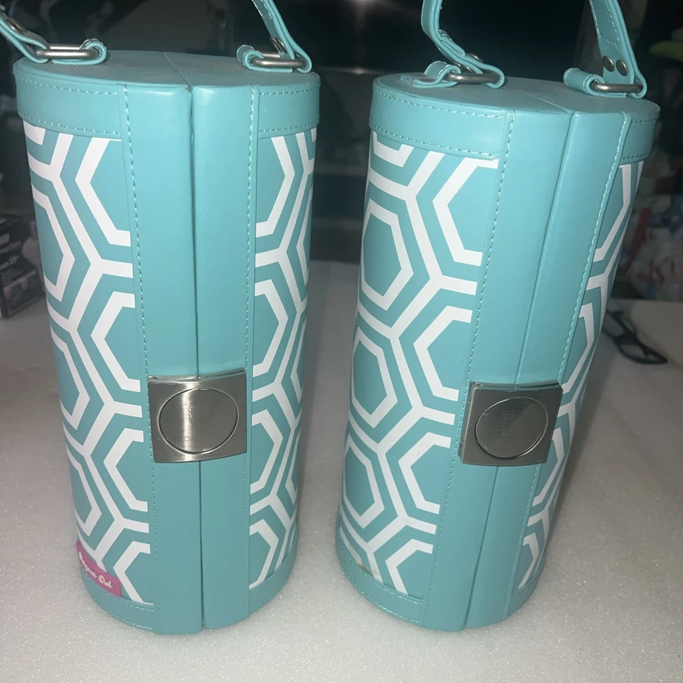 DOS Auténticos Origami Búho Móvil Joyería Bar Verde azulado Estuche de Viaje Raro Foto 2 de 4