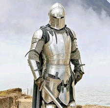 Medieval Full Suit of Armor - Handcrafted 18ga Polished Steel Knight Costume.