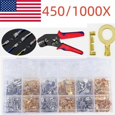 450/1000Pcs Male and Female Spade Crimp Terminals Electrical Wire Connectors Kit