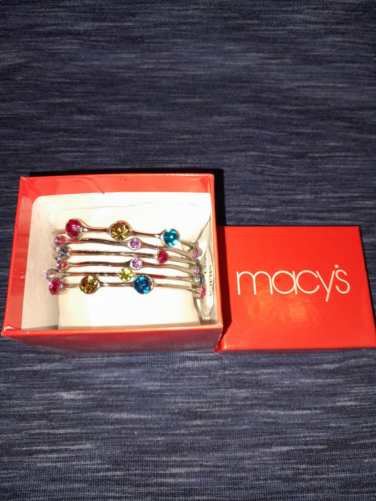 Macys Silver Multi Colored Stone Bangle Bracelets… - image 3