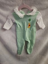 Vintage Winnie The Pooh Disney Girls Lace Collar Footed Sleeper Mittens Green