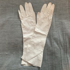 Vintage Stetson Brand Cream White Leather Gloves Light Gray Women  s Size 7