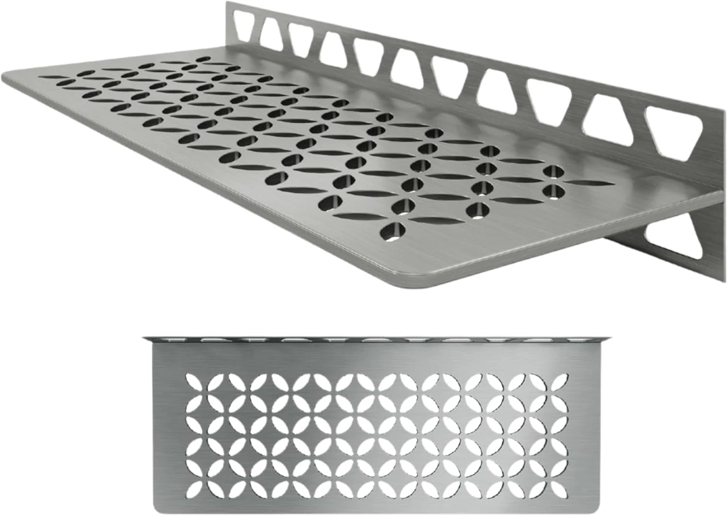 Schluter Floral Design Rectangular Shelf for Tiled Walls - Stainless Steel