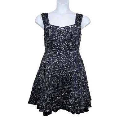 Hot Topic Womens Sleeveless Black Alchemy Print Lace Up Fit & Flare Dress Size M