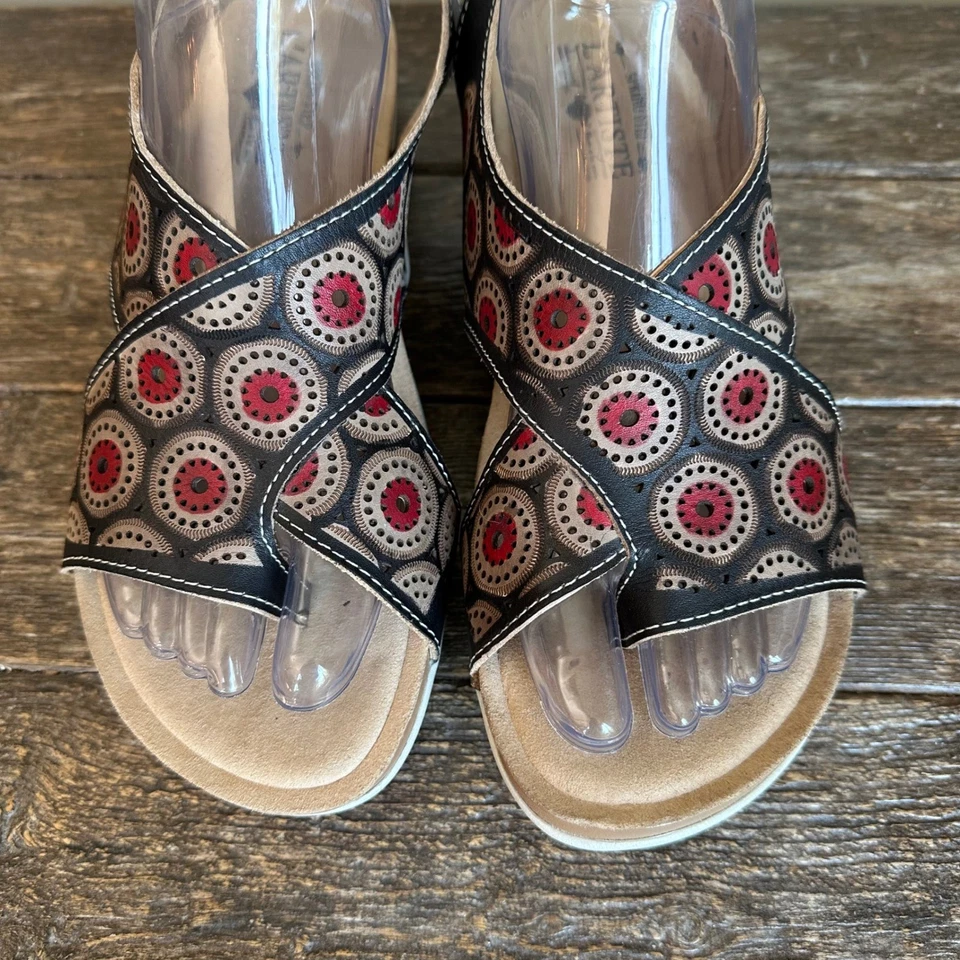 L'Artiste Erice Spring Step Leather Sandals Red Black EU 40 Funky Boho 9 - Image 2 of 4