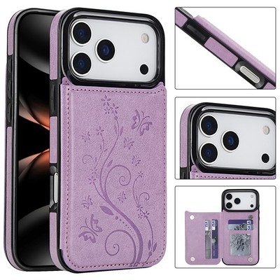 Shockproof Leather Wallet Card Holder Case For iPhone 17 16 15 Pro Max 14 13 12