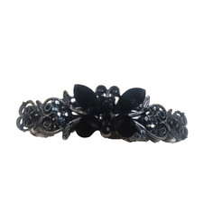 Black Butterfly Hair Barrette Tension Clip Metal Acrylic Whims goth