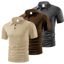 Summer Men's Short Sleeve Polo Shirt Solid Color Button Tshirts Lightweight