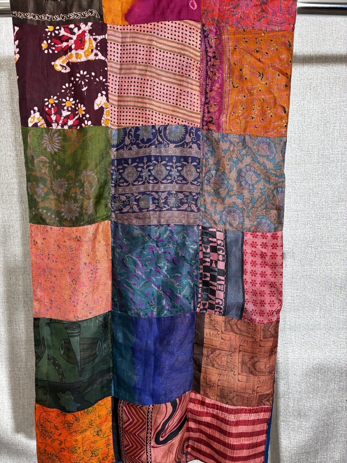 Patchwork Scarf Multicolor Silk Blend 76x20 Vinta… - image 5