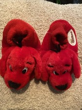Clifford The Big Red Dog Scholastic Slippers Fuzzy Plush Kids Size M 7-8