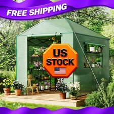 8x12FT Outdoor Greenhouse with Mesh Windows, Portable Pop-Up Walk-in Greenhouse